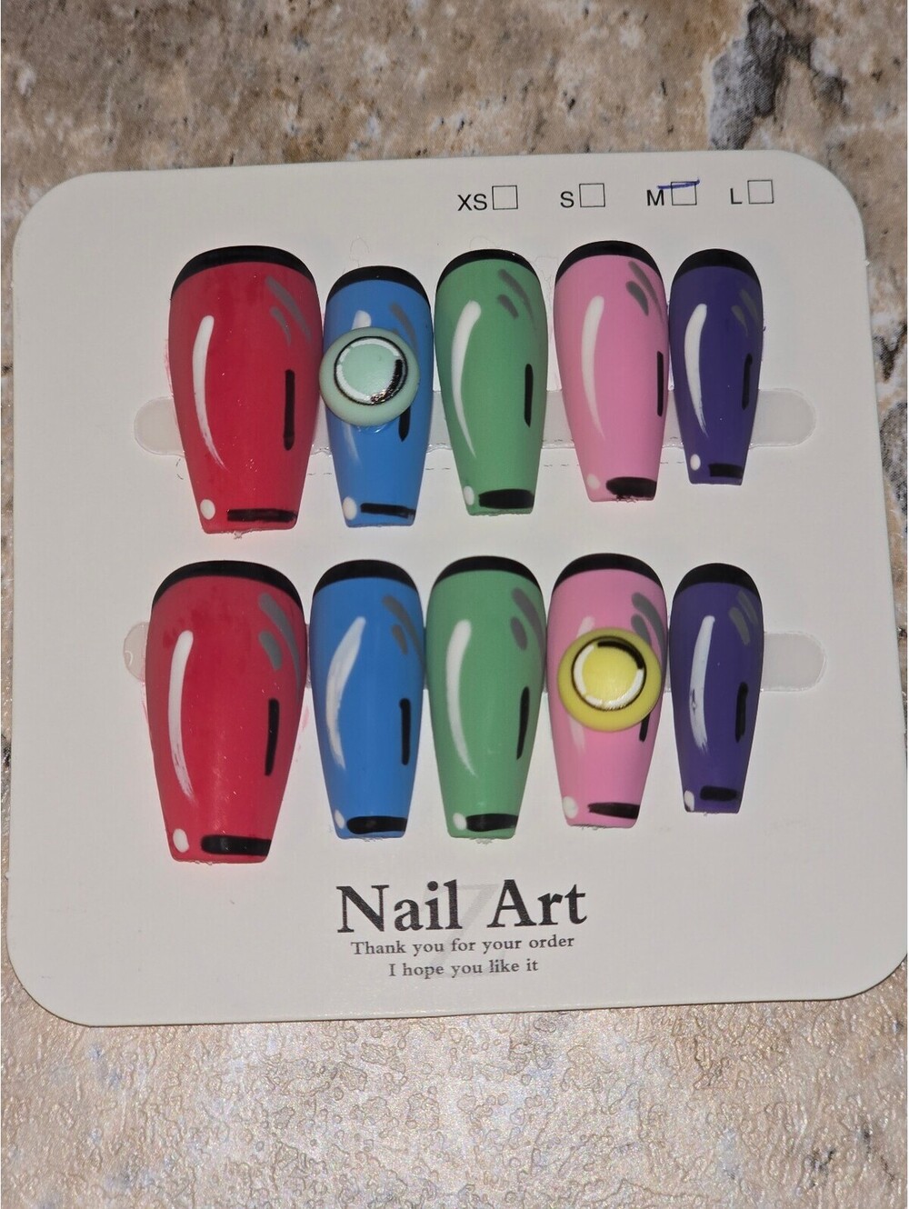 Colorful Press-On Nail Art Set - Medium Size